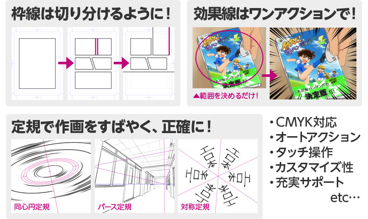 マンガ制作に必須の機能がてんこもり！