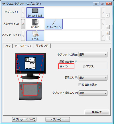 ワコムタブレットのプロパティ